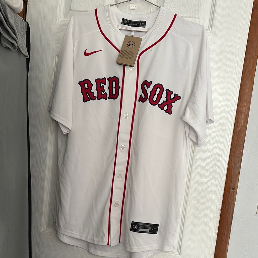 Nike White and Red Red Sox Jersey